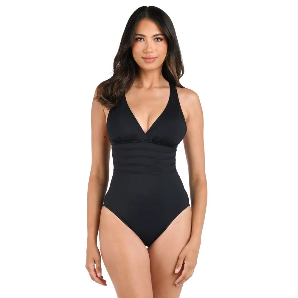 La Blanca Women Black Island Goddess Cross Back One Piece Swimsuit Size US 6